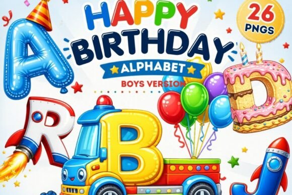 Download Birthday Alphabet PNG Bundle | 26 Boys - Premium Resources